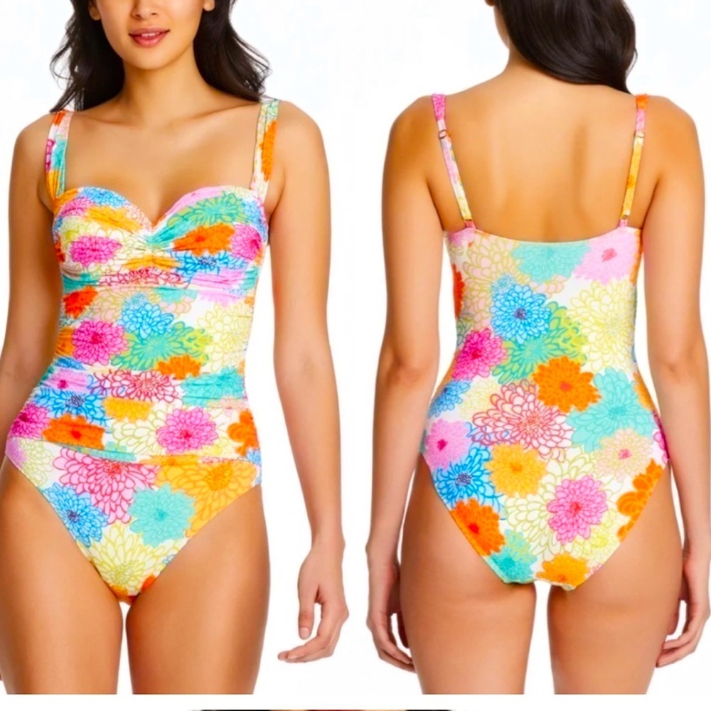 BLEU Rod Beattie SWIMSUIT, SHIRRED Slimming Tummy Control Bright Colorful $129 - Picture 2 of 15